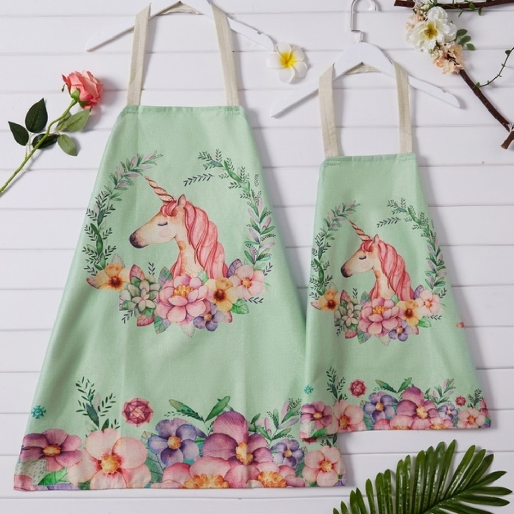 Unicorn unicorn and flower aprons